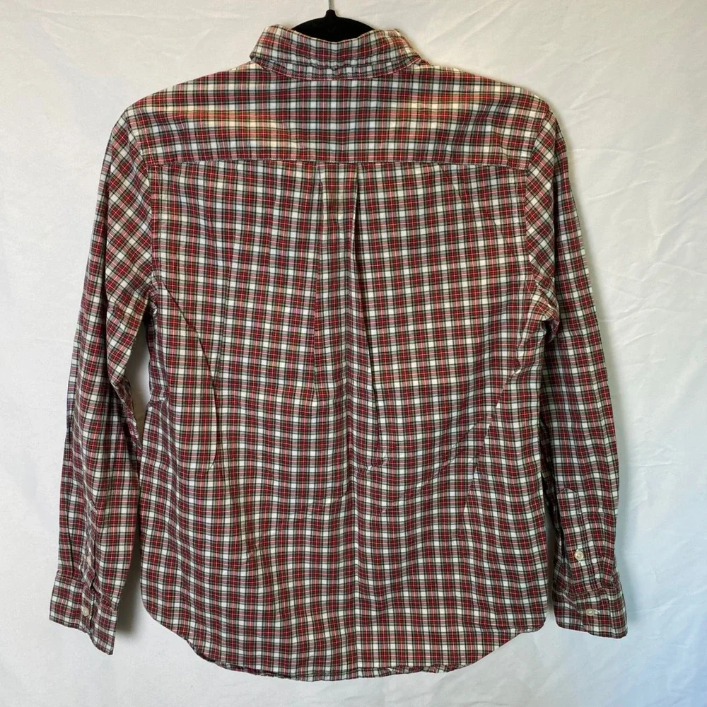 Ralph Lauren Button Down Shirt Boy L 14-16 Red Plaid Natural Stretch Long Sleeve